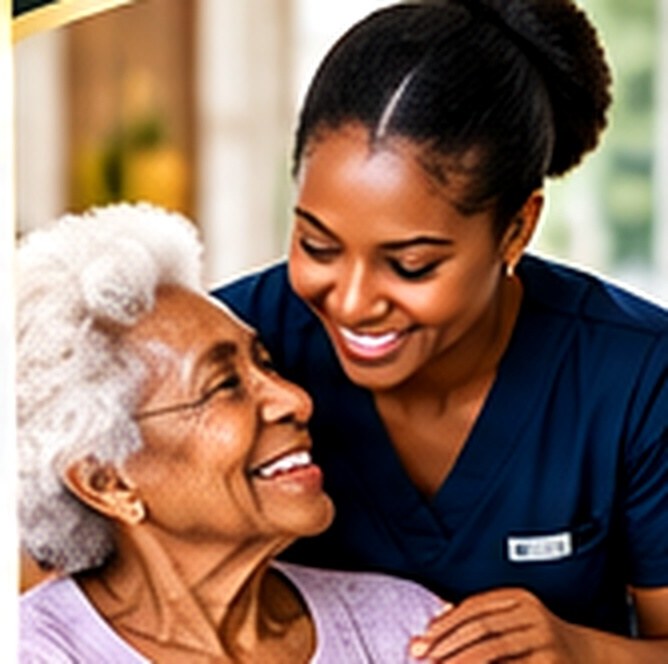 A care professional connecting warmly with an older adult