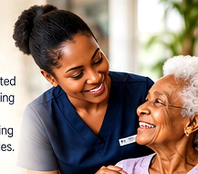 Care professional offering warm, respectful support to a client