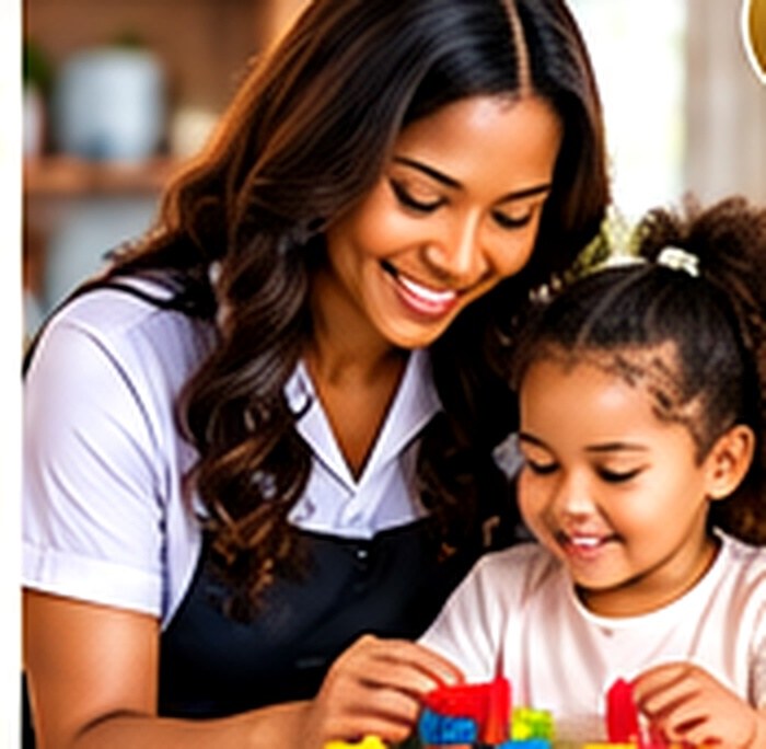 Nanny helping a young child with a play activity