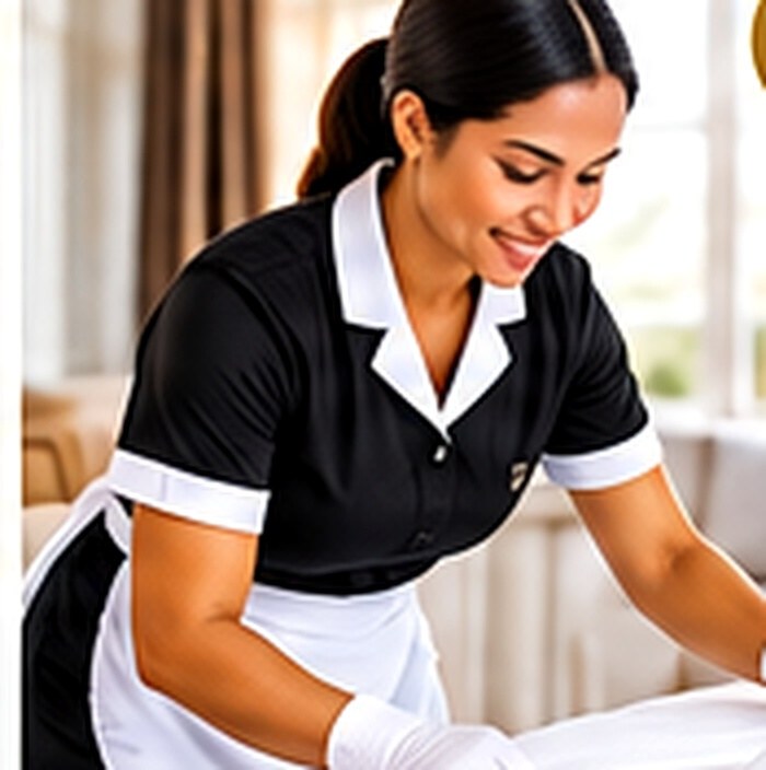 Housekeeping professional preparing a neat, comfortable room